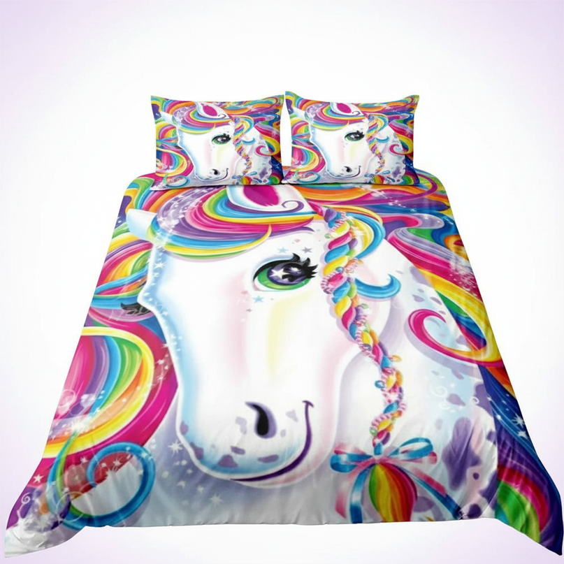 colorful braided bow unicorn bedding - white-bg