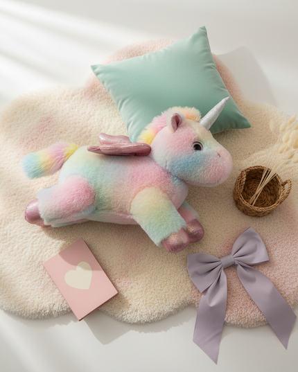 colorful led unicorn plush - flat-lay