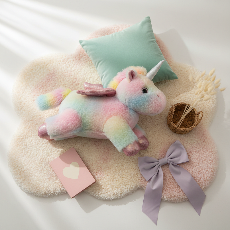 colorful led unicorn plush - flat-lay
