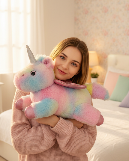 colorful led unicorn plush - in-use