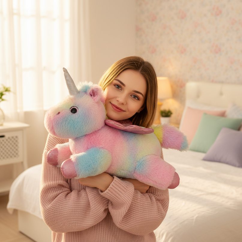 colorful led unicorn plush - in-use