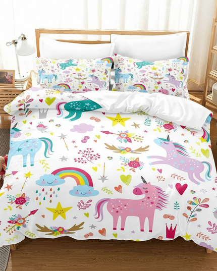 colorful magic allover unicorn bedding - lifestyle