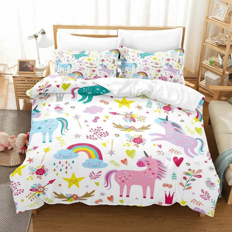colorful magic allover unicorn bedding - lifestyle