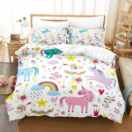 colorful magic allover unicorn bedding - lifestyle