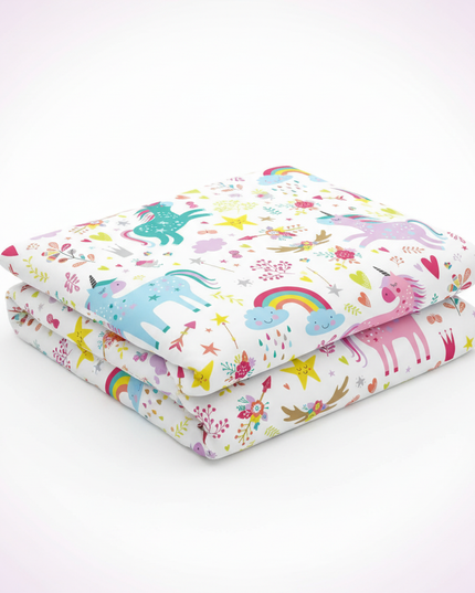 colorful magic allover unicorn bedding - white-bg