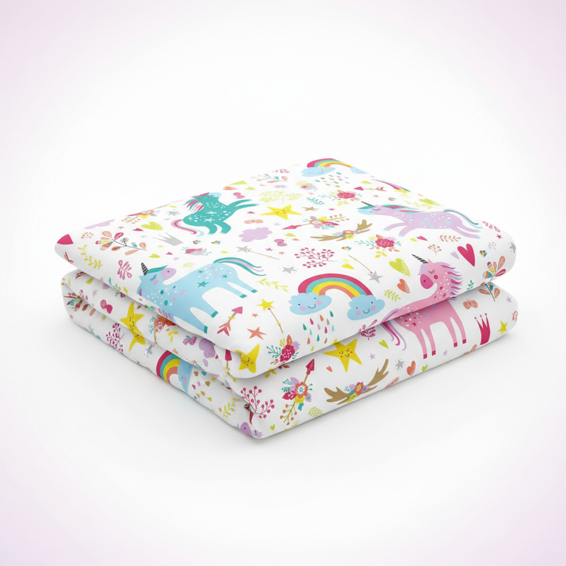 colorful magic allover unicorn bedding - white-bg