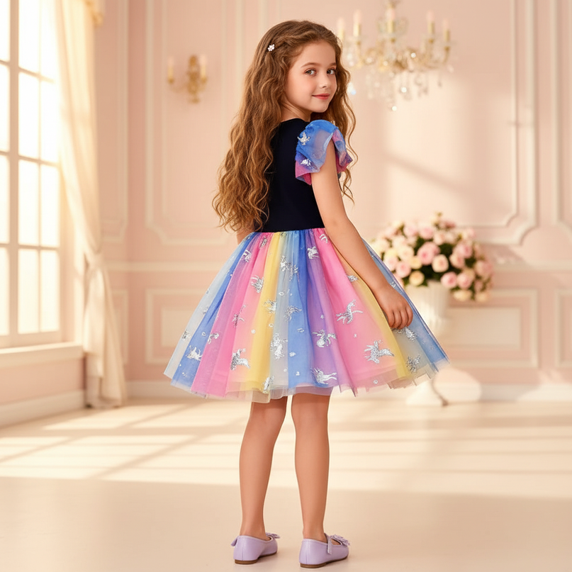colorful rainbow unicorn dress - back