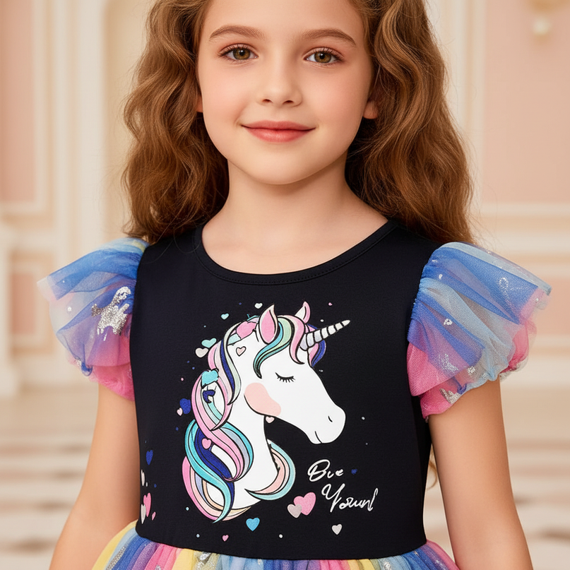 colorful rainbow unicorn dress - detail