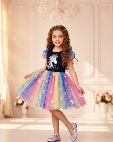 colorful rainbow unicorn dress - front