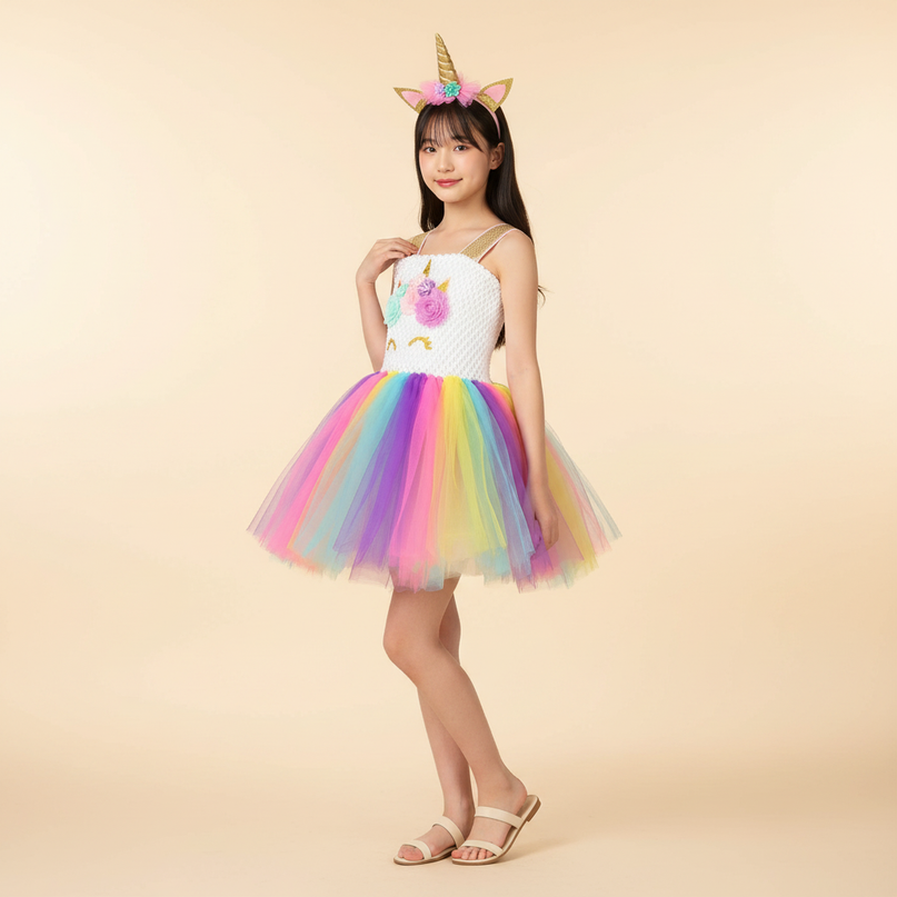colorful sequin unicorn dress - three-quarter