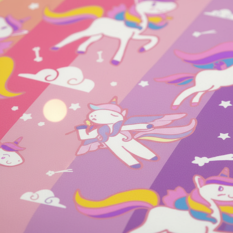 colorful stripe pattern unicorn bedding - detail