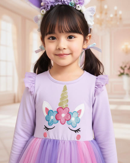 colorful tulle unicorn tutu dress - detail