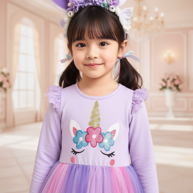 colorful tulle unicorn tutu dress - detail