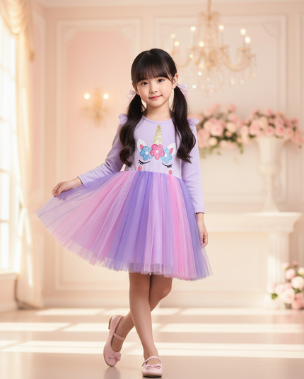 colorful tulle unicorn tutu dress - front