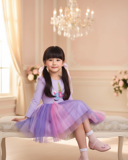 colorful tulle unicorn tutu dress - sitting