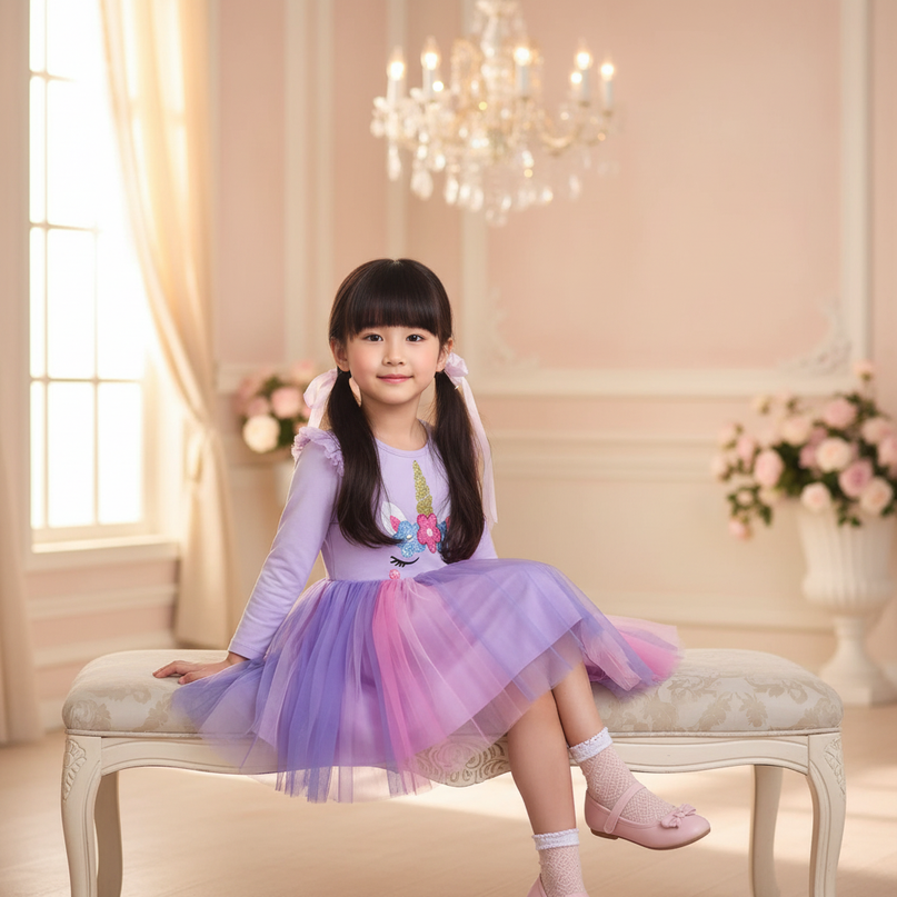 colorful tulle unicorn tutu dress - sitting