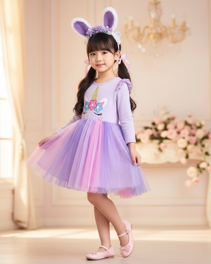 colorful tulle unicorn tutu dress - three-quarter