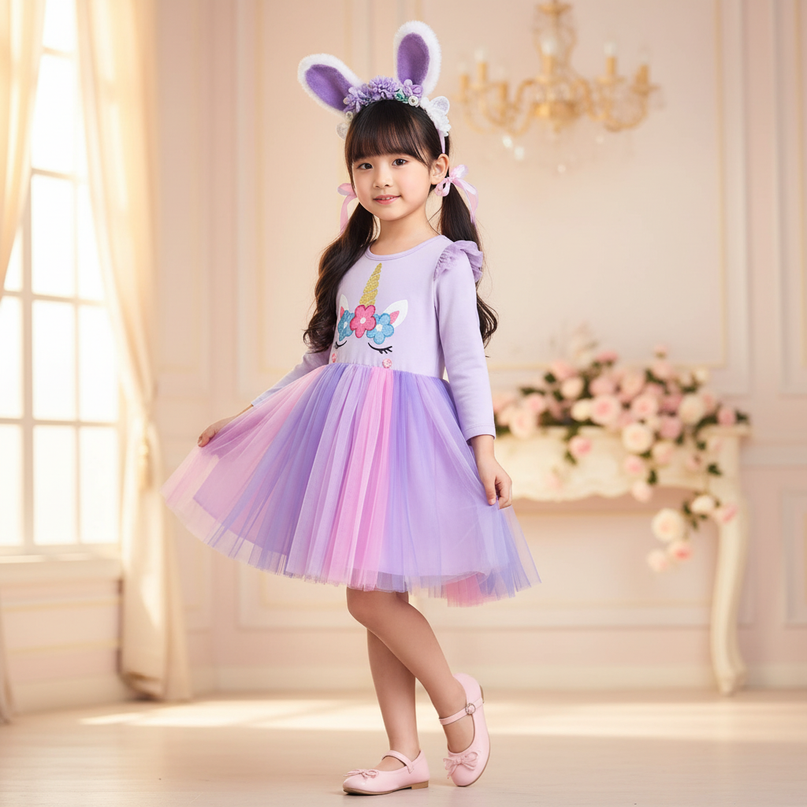 colorful tulle unicorn tutu dress - three-quarter