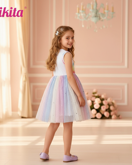 colorful unicorn applique tulle dress - back