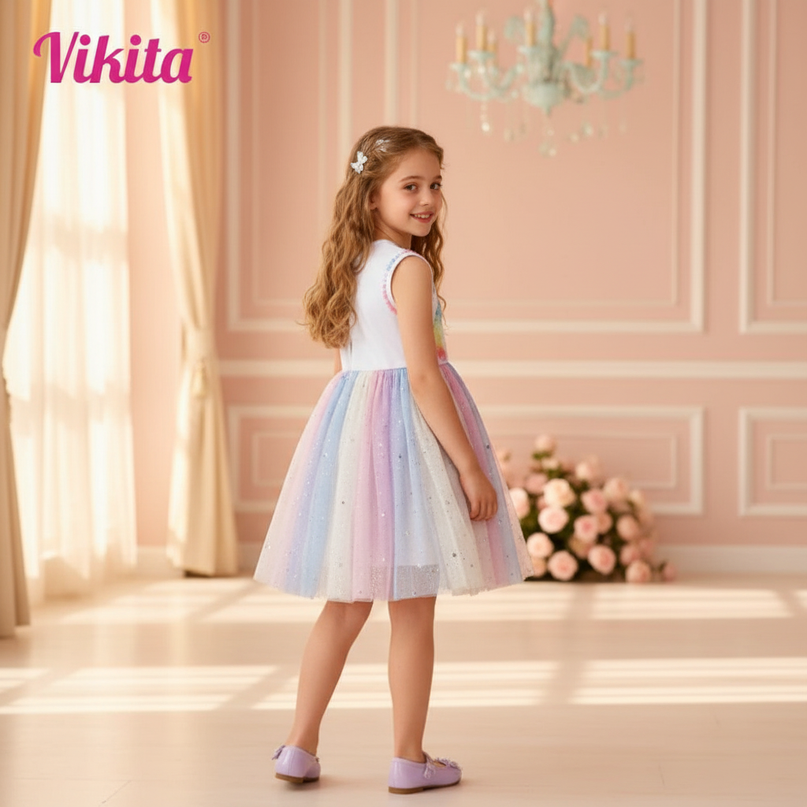 colorful unicorn applique tulle dress - back