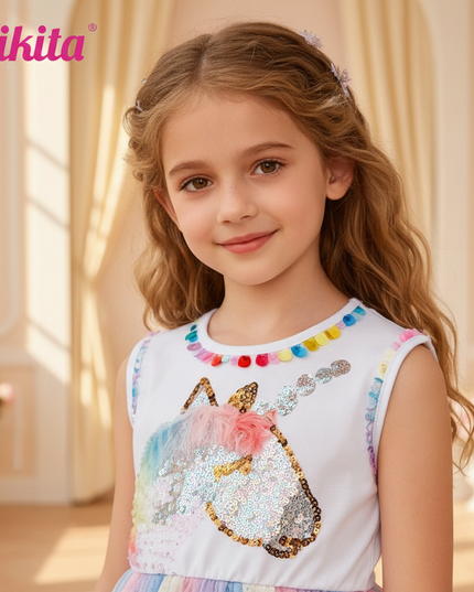 colorful unicorn applique tulle dress - detail