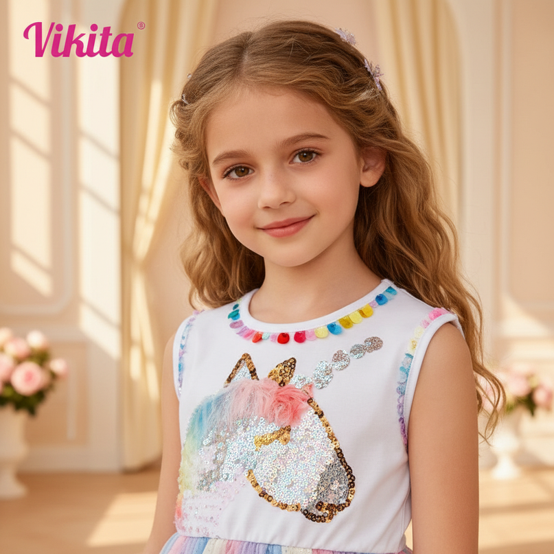 colorful unicorn applique tulle dress - detail
