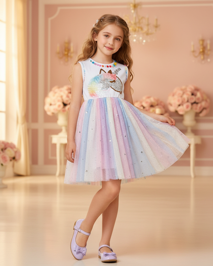 colorful unicorn applique tulle dress - front