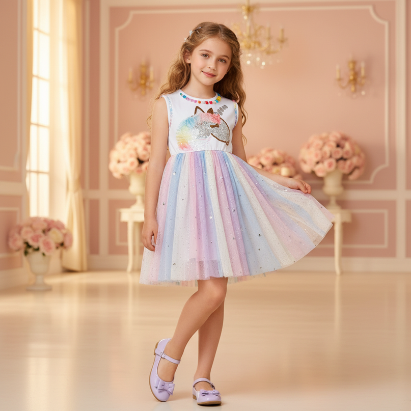colorful unicorn applique tulle dress - front