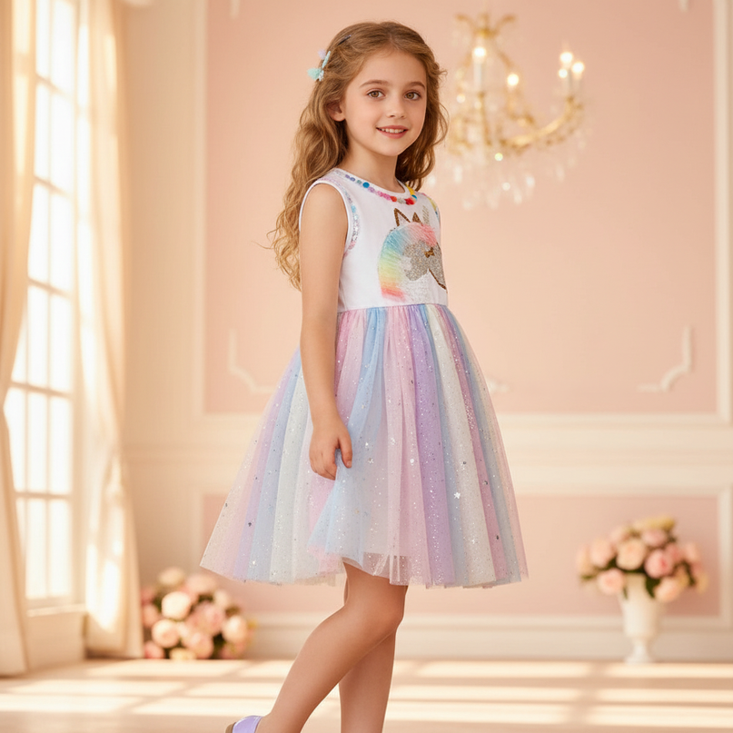 colorful unicorn applique tulle dress - three-quarter