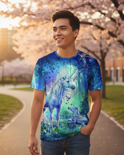 colorful unicorn art shirt - in-use