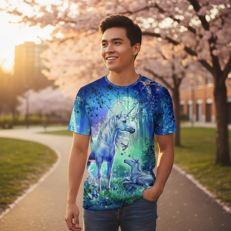 colorful unicorn art shirt - in-use