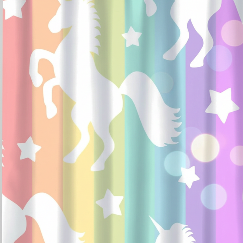 colorful unicorn curtains - detail