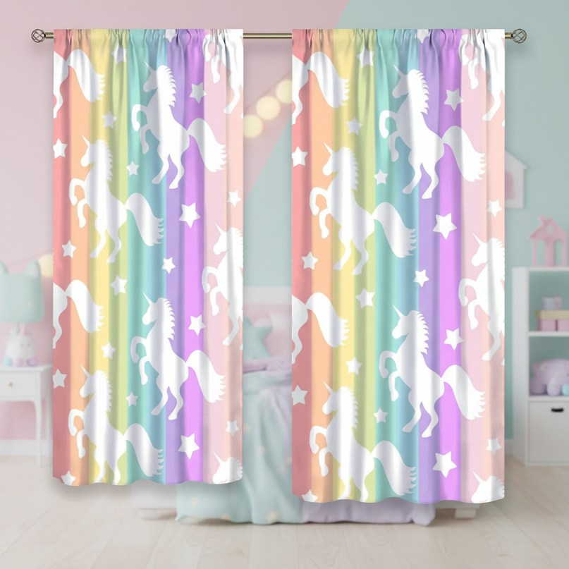 colorful unicorn curtains - lifestyle