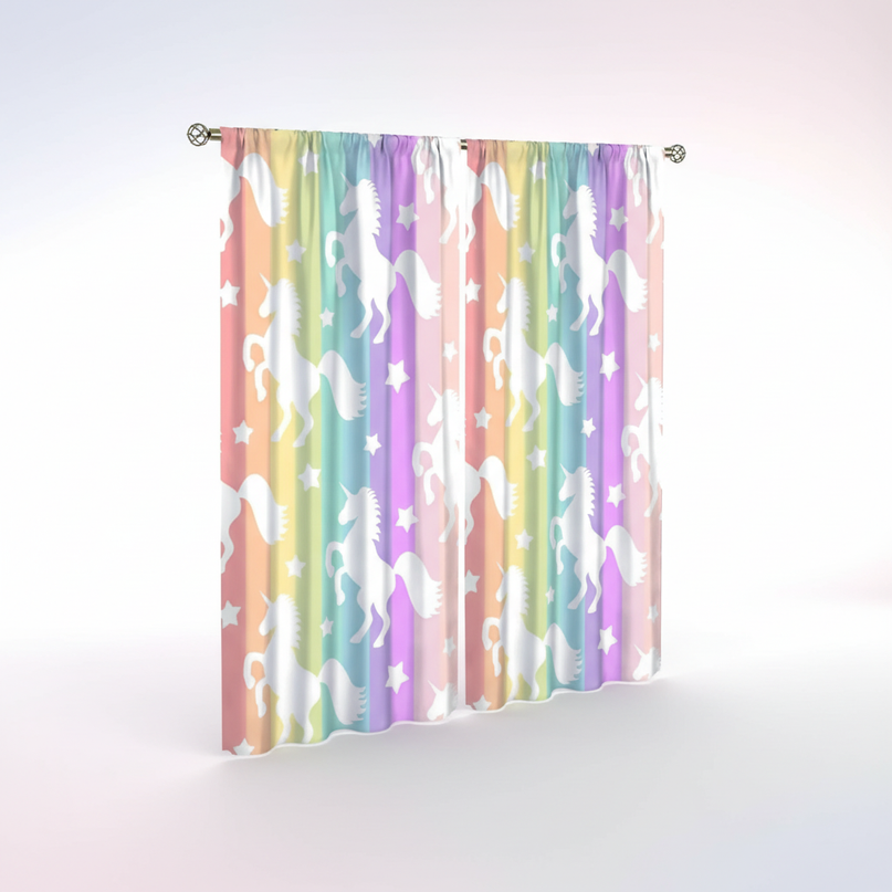 colorful unicorn curtains - white-bg