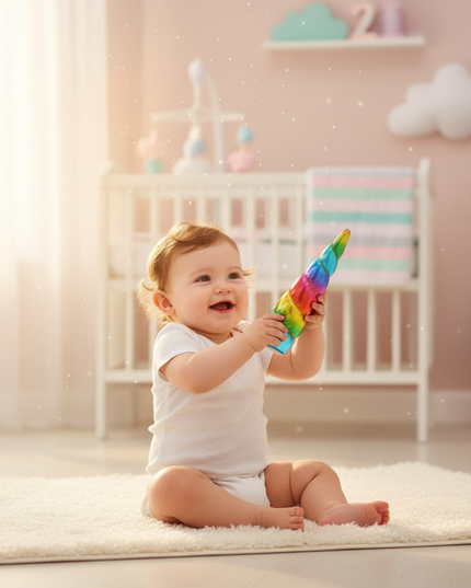 colorful unicorn headband - in-use
