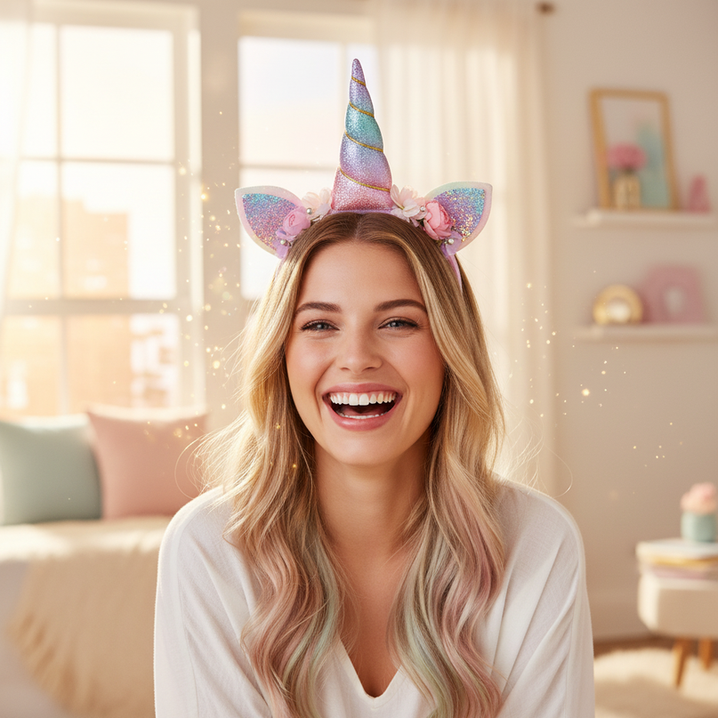 colorful unicorn headband pack - in-use
