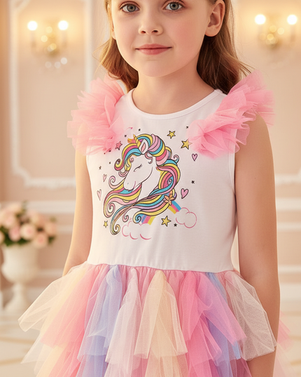 colorful unicorn layered ball gown dress - detail