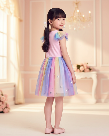 colorful unicorn mesh tutu dress - back