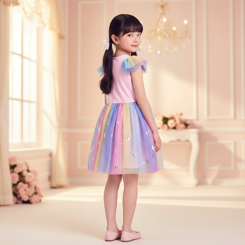 colorful unicorn mesh tutu dress - back