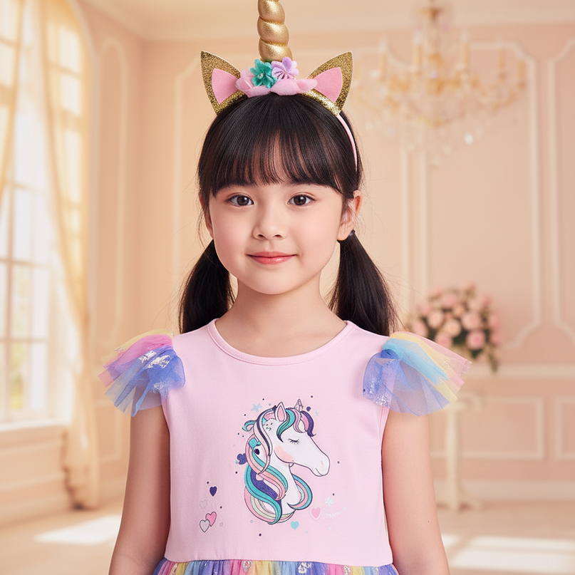 colorful unicorn mesh tutu dress - detail