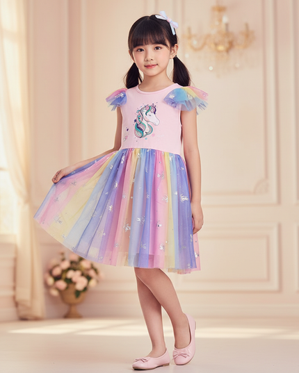 colorful unicorn mesh tutu dress - front