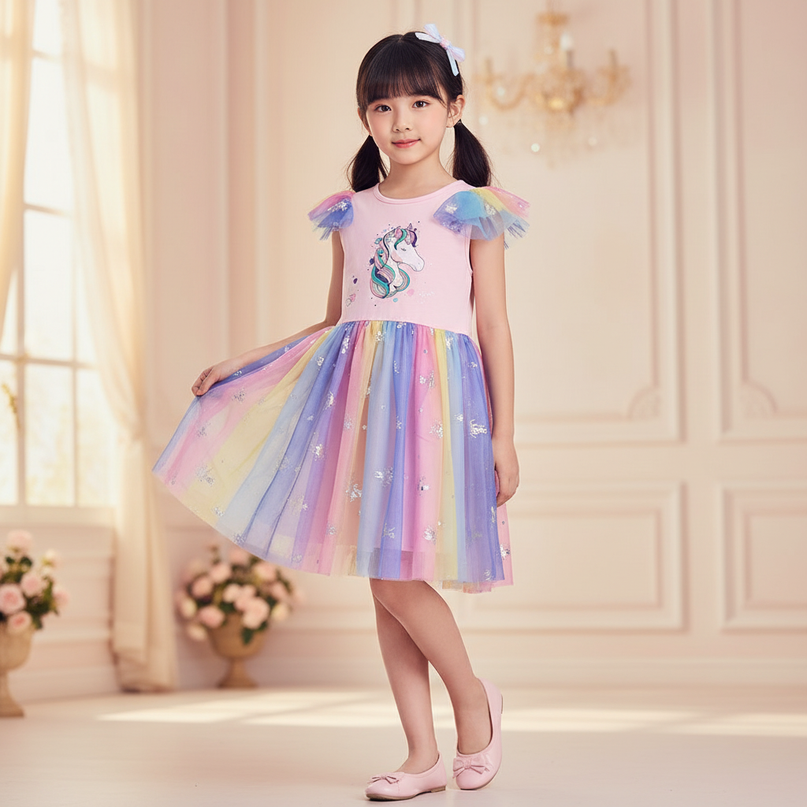 colorful unicorn mesh tutu dress - front