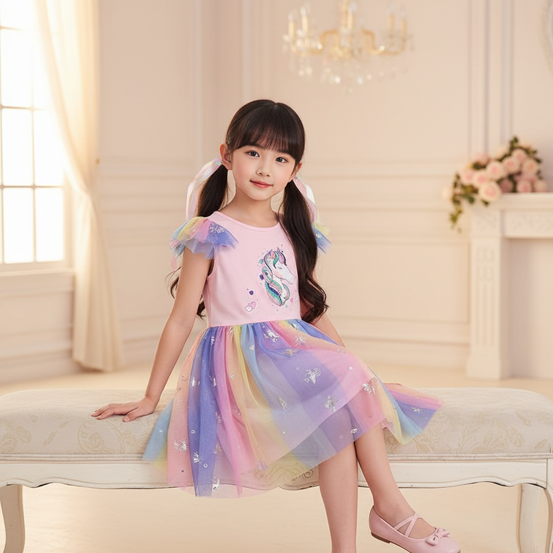 colorful unicorn mesh tutu dress - sitting