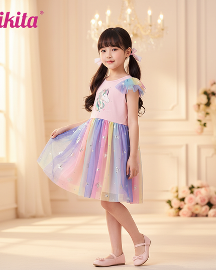 colorful unicorn mesh tutu dress - three-quarter