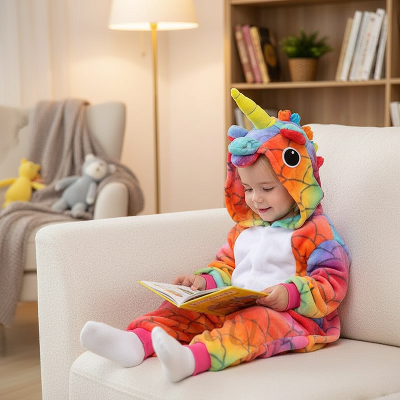 colorful unicorn onesie - lifestyle
