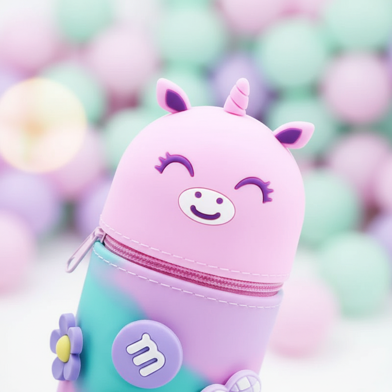 colorful unicorn pencil case - detail