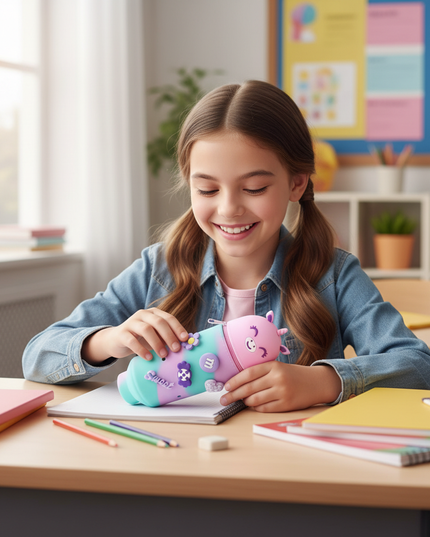 colorful unicorn pencil case - in-use