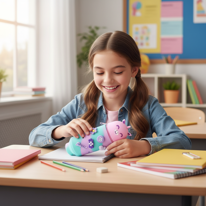colorful unicorn pencil case - in-use