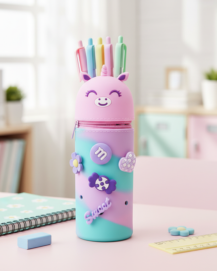 colorful unicorn pencil case - lifestyle