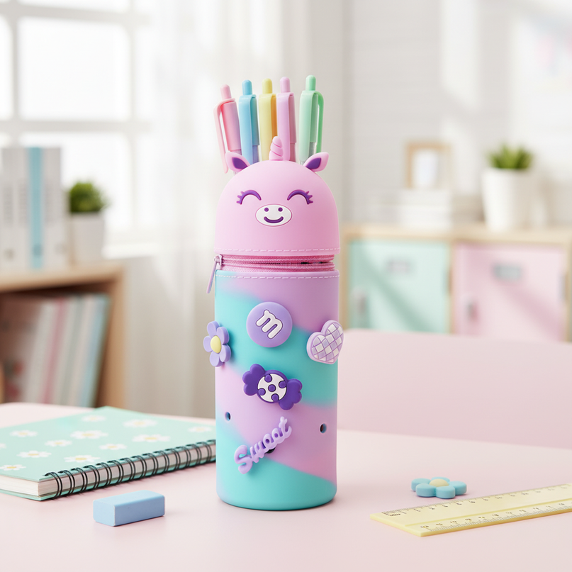 colorful unicorn pencil case - lifestyle